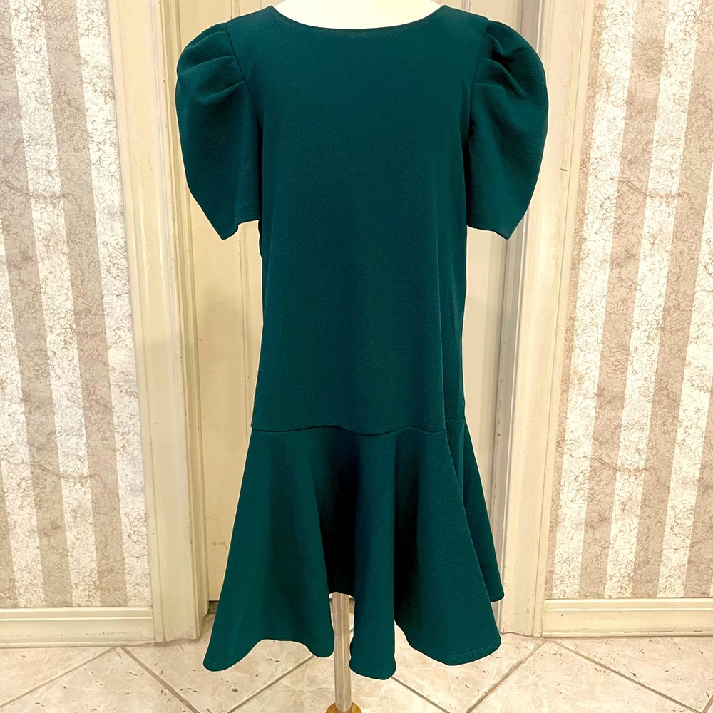 Honey and Rosie Green Puff-Sleeve Dress